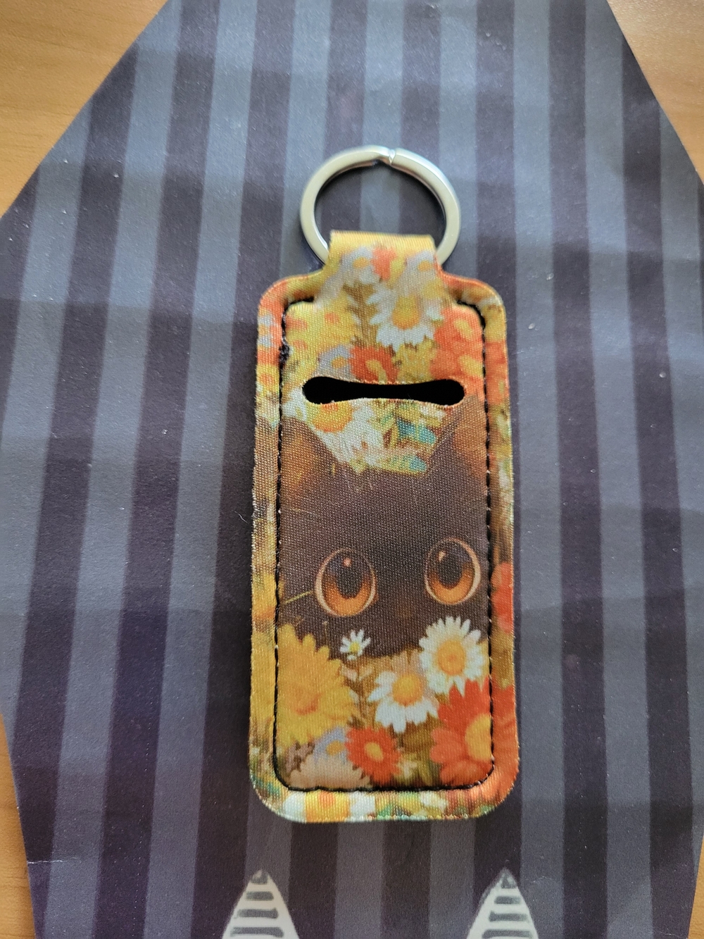 🖤NEW🖤 Floral Cat Keychain ChapStick Holder - Yellow Orange Floral